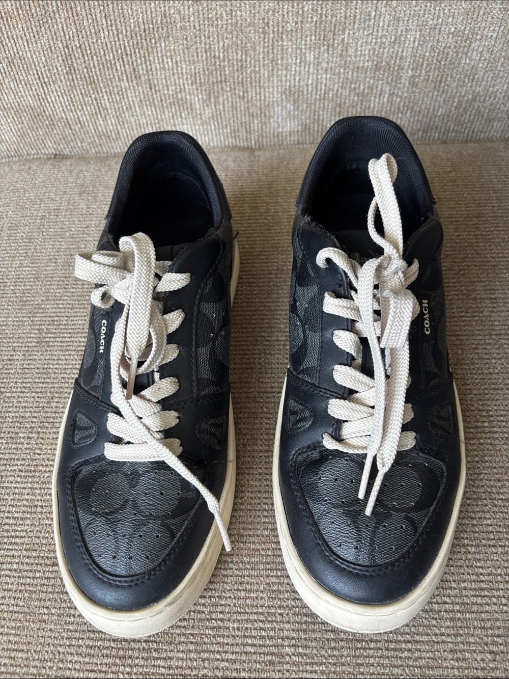 Coach Black Signature Low-Top Sneakers with Cream Laces